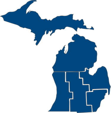 Map of Michigan showing Michigan Farm Bureau regions.