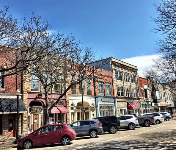 Row of businesses in downtown Holland.