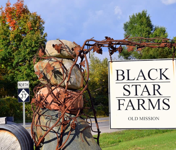 Entrance sign for Black Star Farms in Sutton's Bay.  